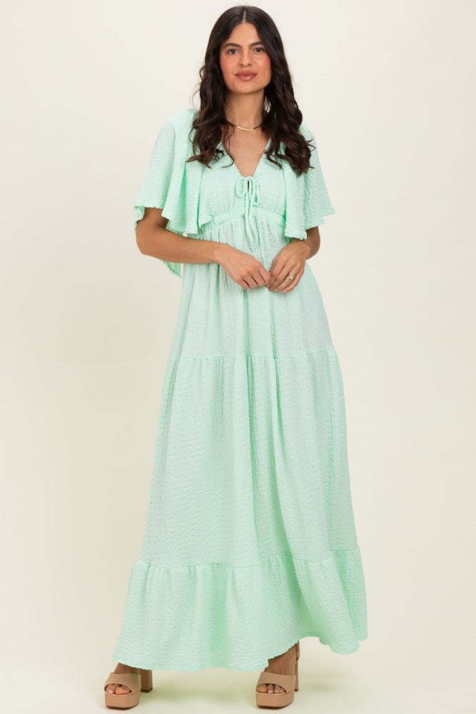 slim fit dress slacks Sage Green Satin Tiered Maxi Dress with Cut-Outs Ruffled Strap Lace-Up –  SposaDresses main image 0