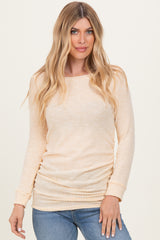 Yellow Waffle Knit Long Sleeve Ruched Maternity Tunic Top