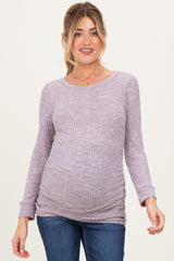 Lavender Waffle Knit Long Sleeve Ruched Maternity Tunic Top