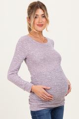 Lavender Waffle Knit Long Sleeve Ruched Maternity Tunic Top