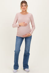 Mauve Waffle Knit Long Sleeve Ruched Maternity Tunic Top