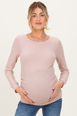 Mauve Waffle Knit Long Sleeve Ruched Maternity Tunic Top