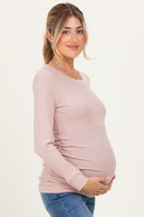 Mauve Waffle Knit Long Sleeve Ruched Maternity Tunic Top