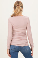 Mauve Waffle Knit Long Sleeve Ruched Maternity Tunic Top