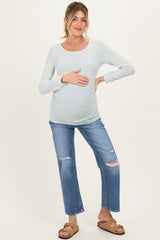 Mint Waffle Knit Long Sleeve Ruched Maternity Tunic Top