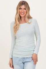 Mint Waffle Knit Long Sleeve Ruched Maternity Tunic Top