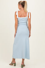 Light Blue Knit Contrast Shoulder Tie Maternity Dress