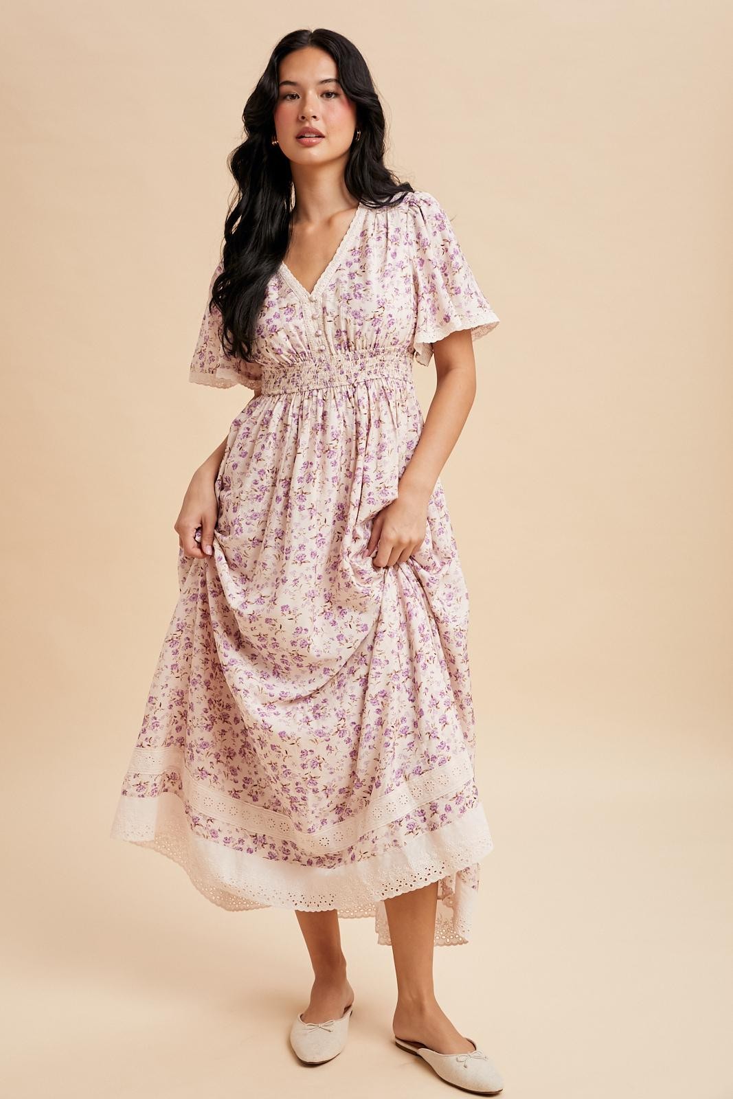 floral lavender maxi dress Harlow Lavender Floral Ruffle Maxi Dress