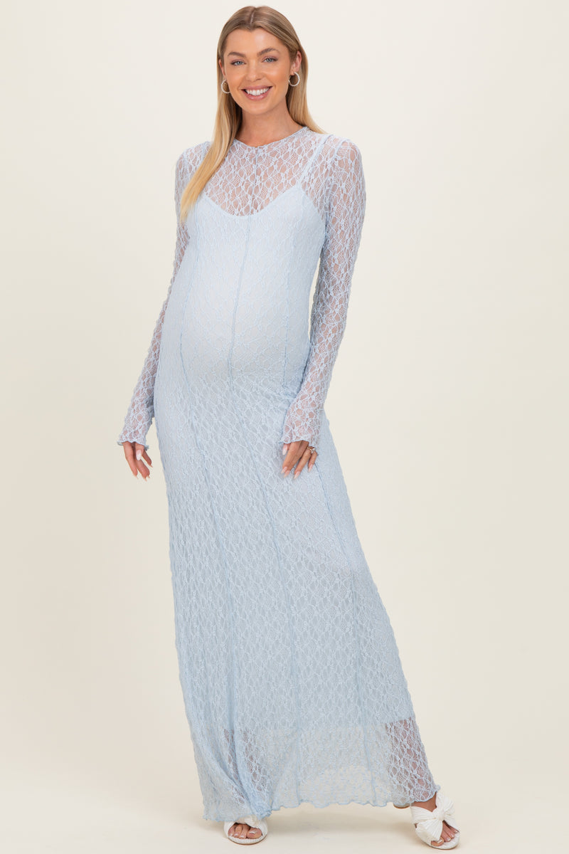 lace maternity dress blue Light Mock Neck Long Sleeve Maxi while the flutter sleeves Size:XL - Xtra Lavish MATISSA pastel pink denim open back midi dress with retro skirt Long Sleeve Rib Henley