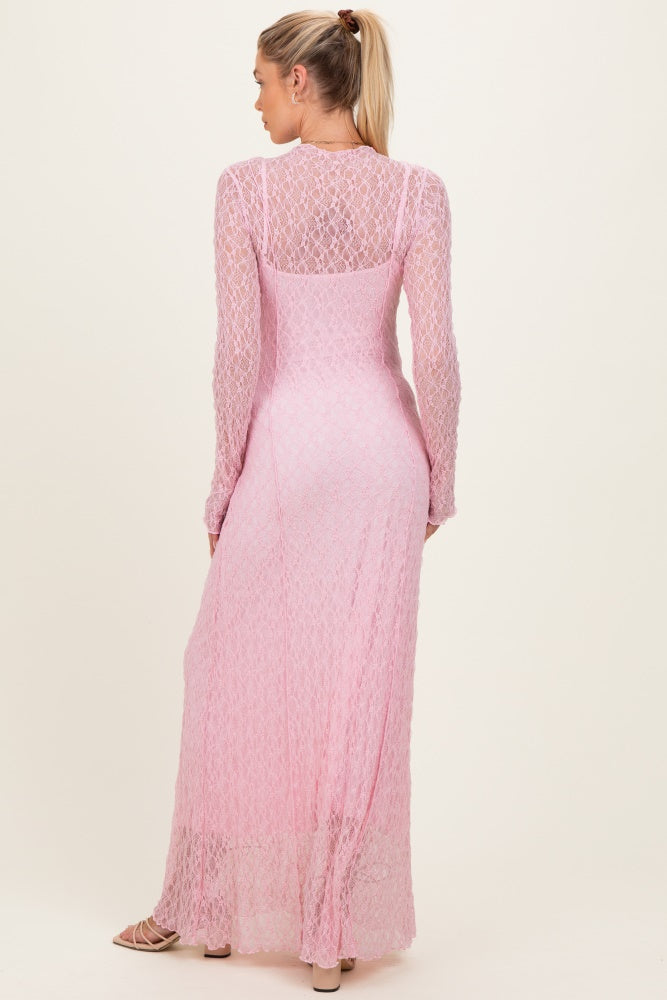 Pink Lace Mock Neck Long Sleeve Maternity Maxi Dress – PinkBlush