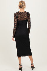 Black Lace Overlay Fitted Maternity Midi Dress