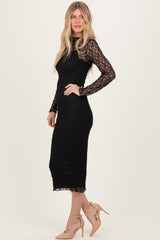 Black Lace Overlay Fitted Midi Dress