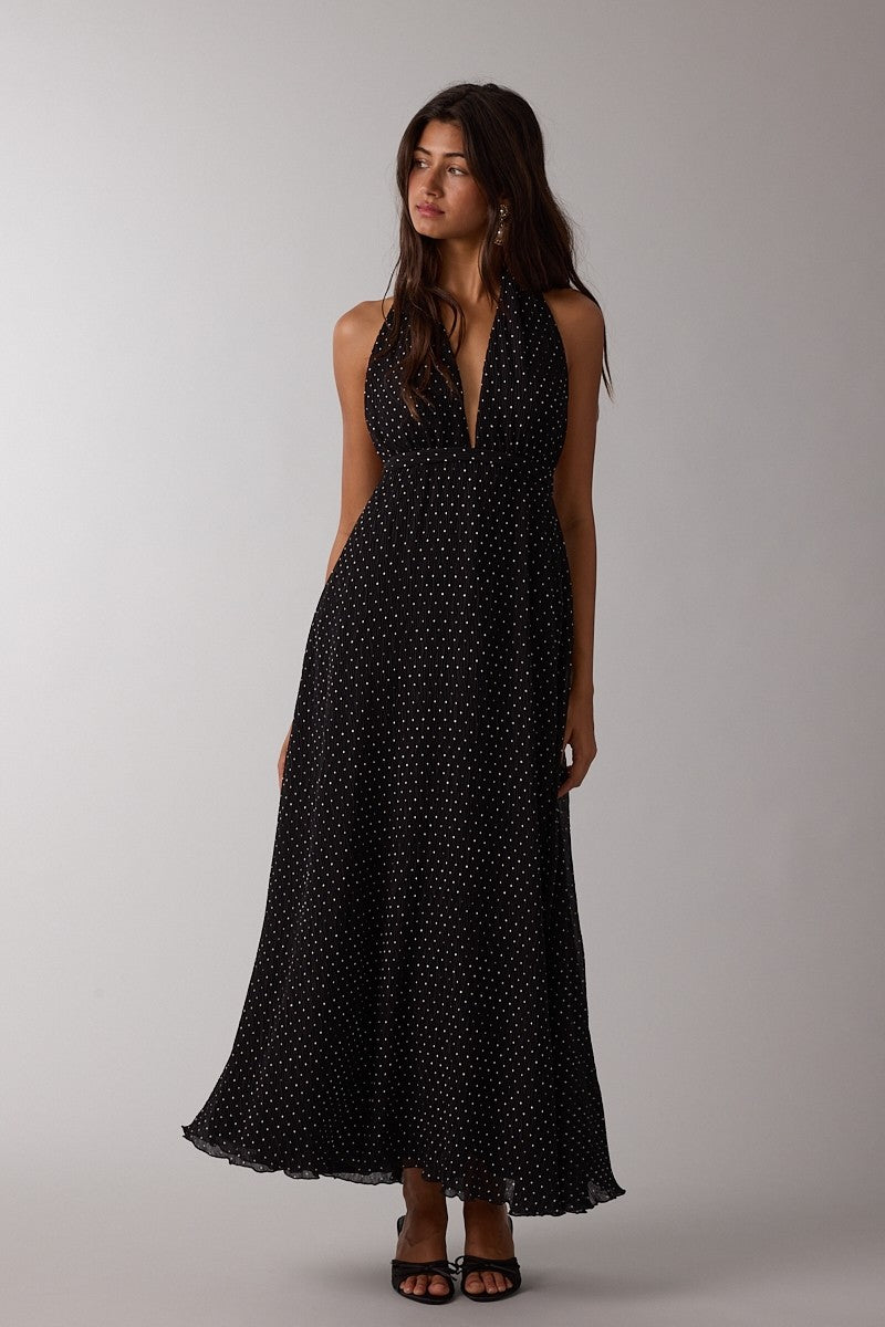 Black Polka Dot Halter Tie Open Back Maternity Maxi Dress PinkBlush Black Polka Dot Halter Tie Open Back Maternity Maxi Dress PinkBlush