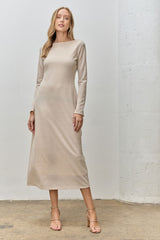 Beige Lace Jacquard Long Sleeve Maternity Midi Dress