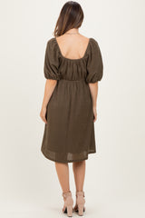 Olive Lace Jacquard Puff Sleeve Maternity Dress