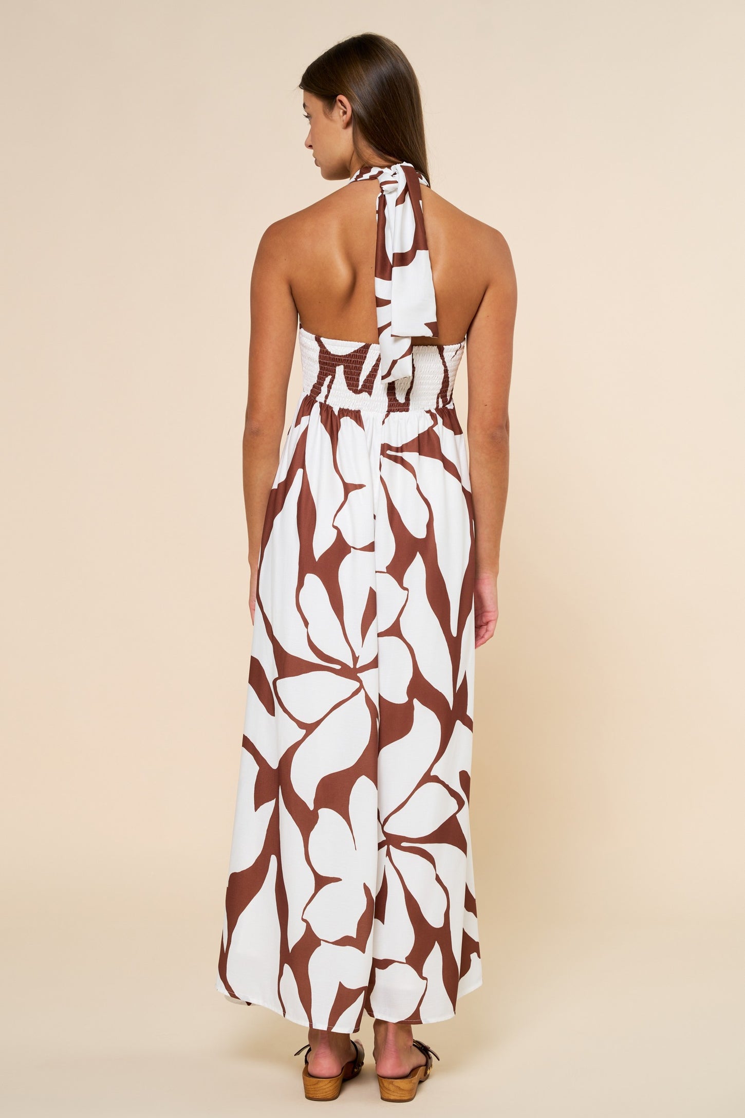 Brown Printed Halter Maxi Dress