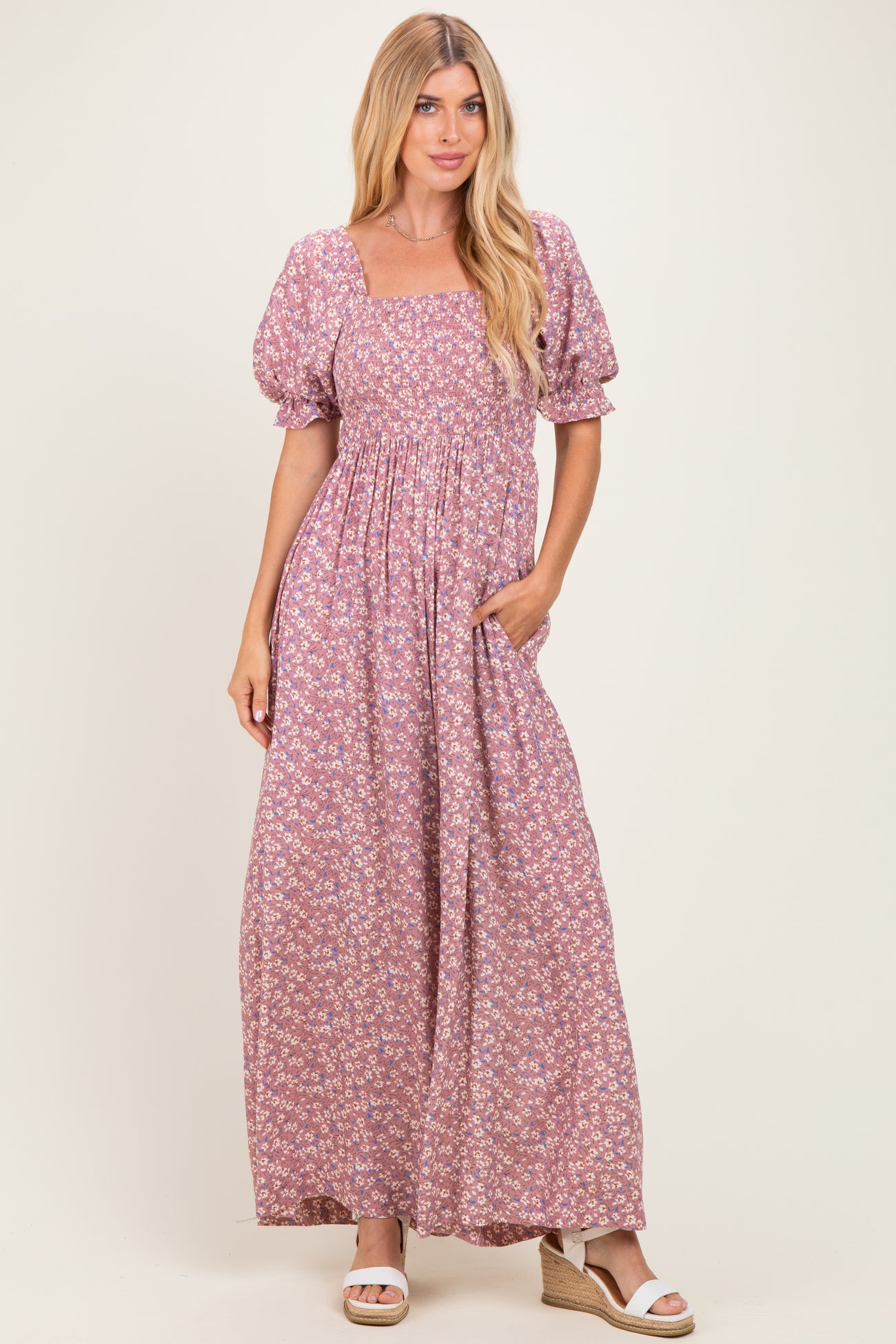 Dusty Pink Floral Wide Leg Maternity Jumpsuit