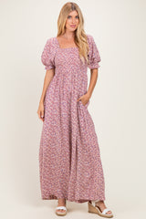 Dusty Pink Floral Wide Leg Maternity Jumpsuit
