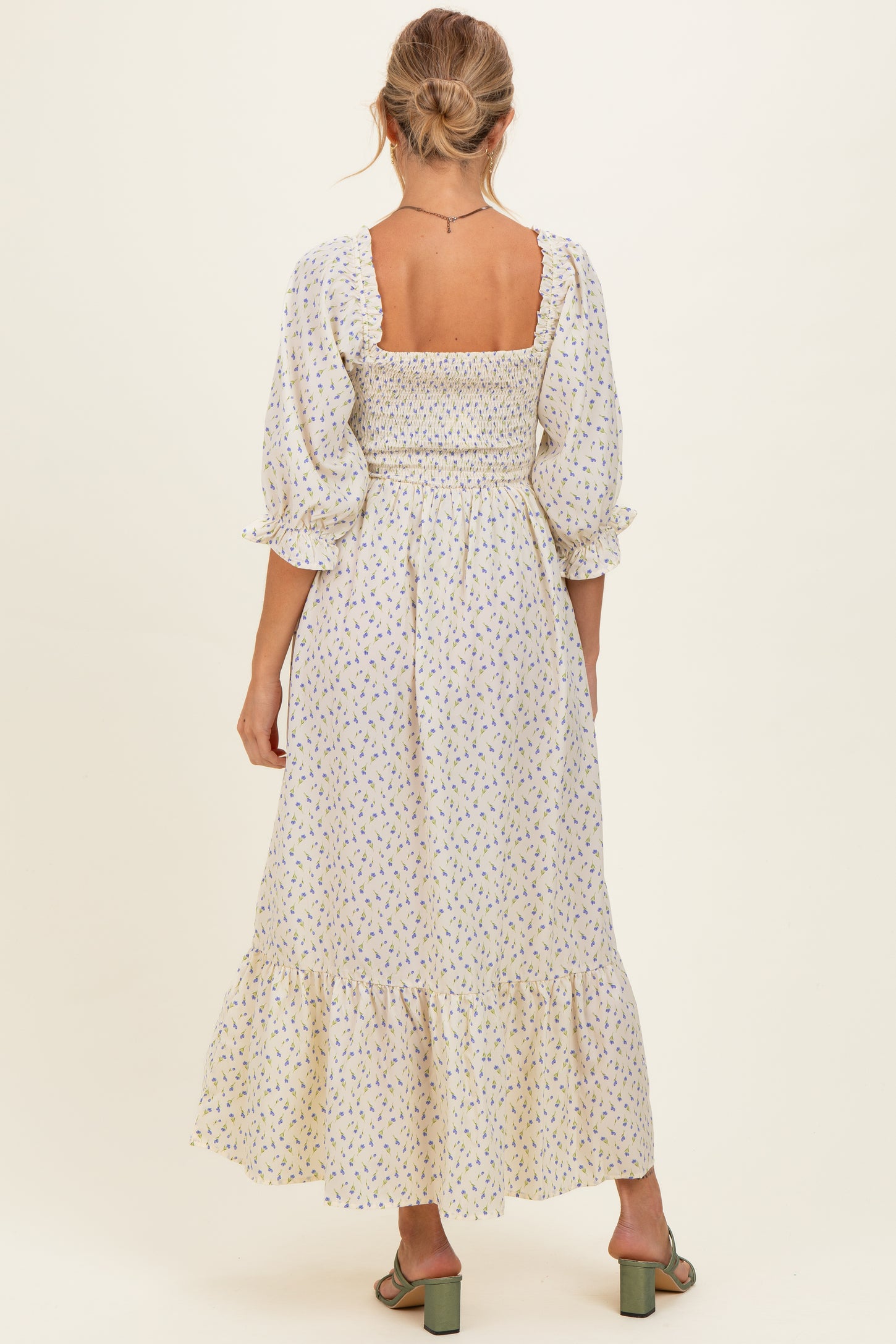 cream floral maternity dress Delilah Maxi Dress With Train in Cream Floral