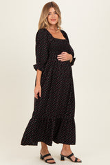 Black Floral 3/4 Sleeve Maternity Maxi Dress