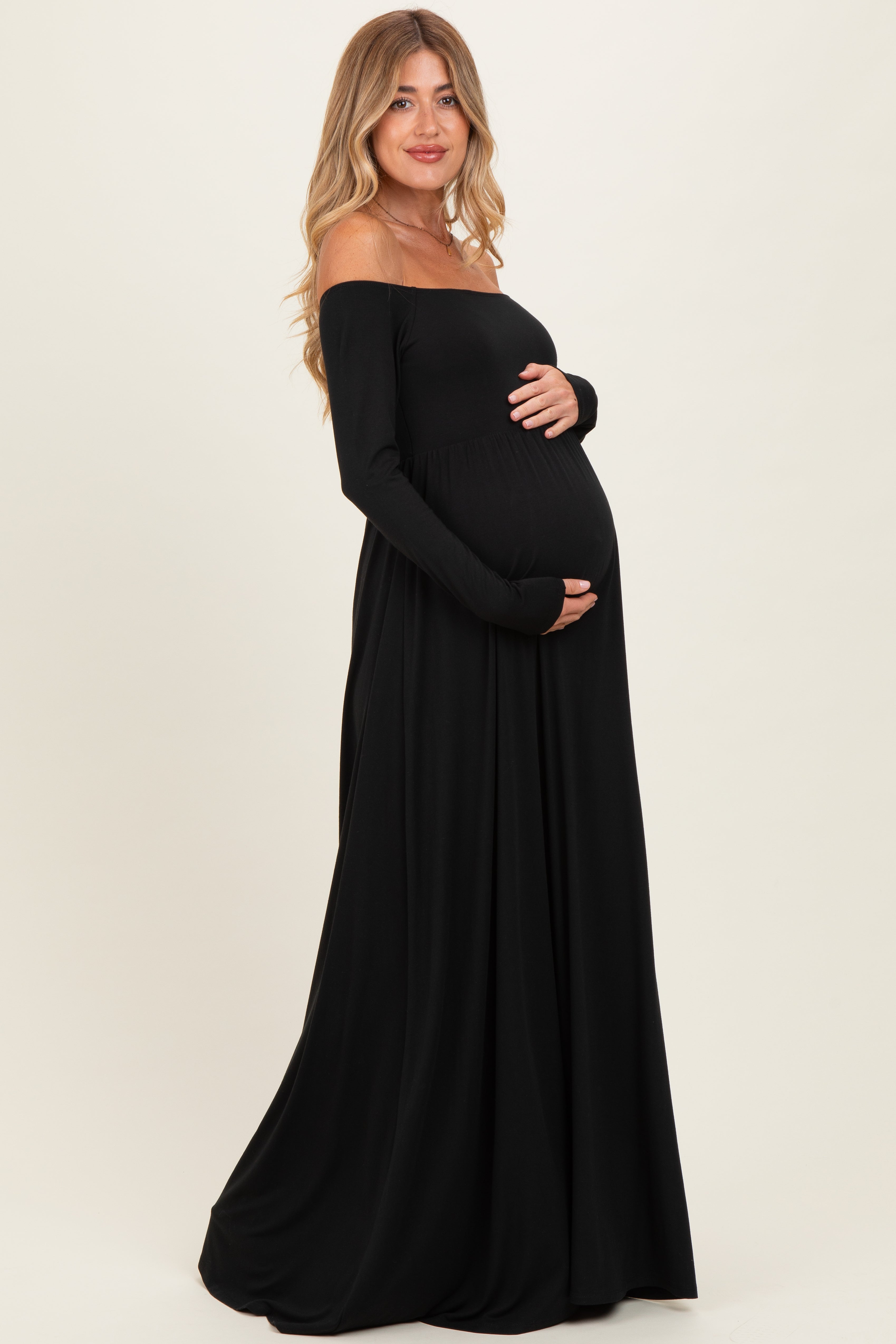 black off the shoulder maternity dress PinkBlush Maxi Dressbarn fit flare dress INT comfortable clothing for women. Size:17.5 - XL