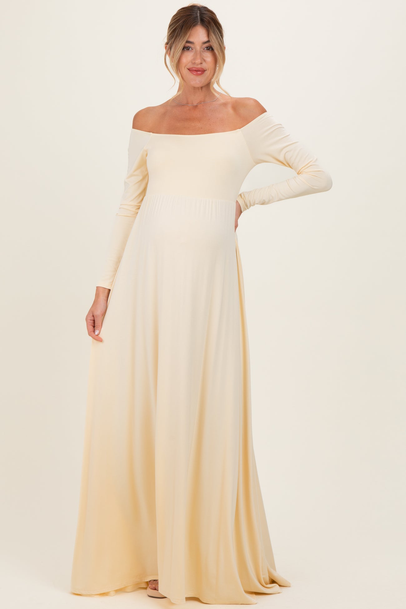 PinkBlush Yellow Off Shoulder Maternity Maxi Dress