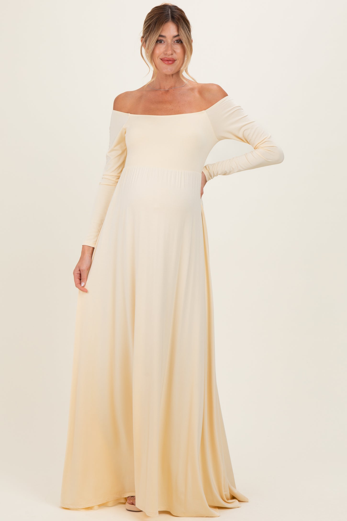 PinkBlush Yellow Off Shoulder Maternity Maxi Dress