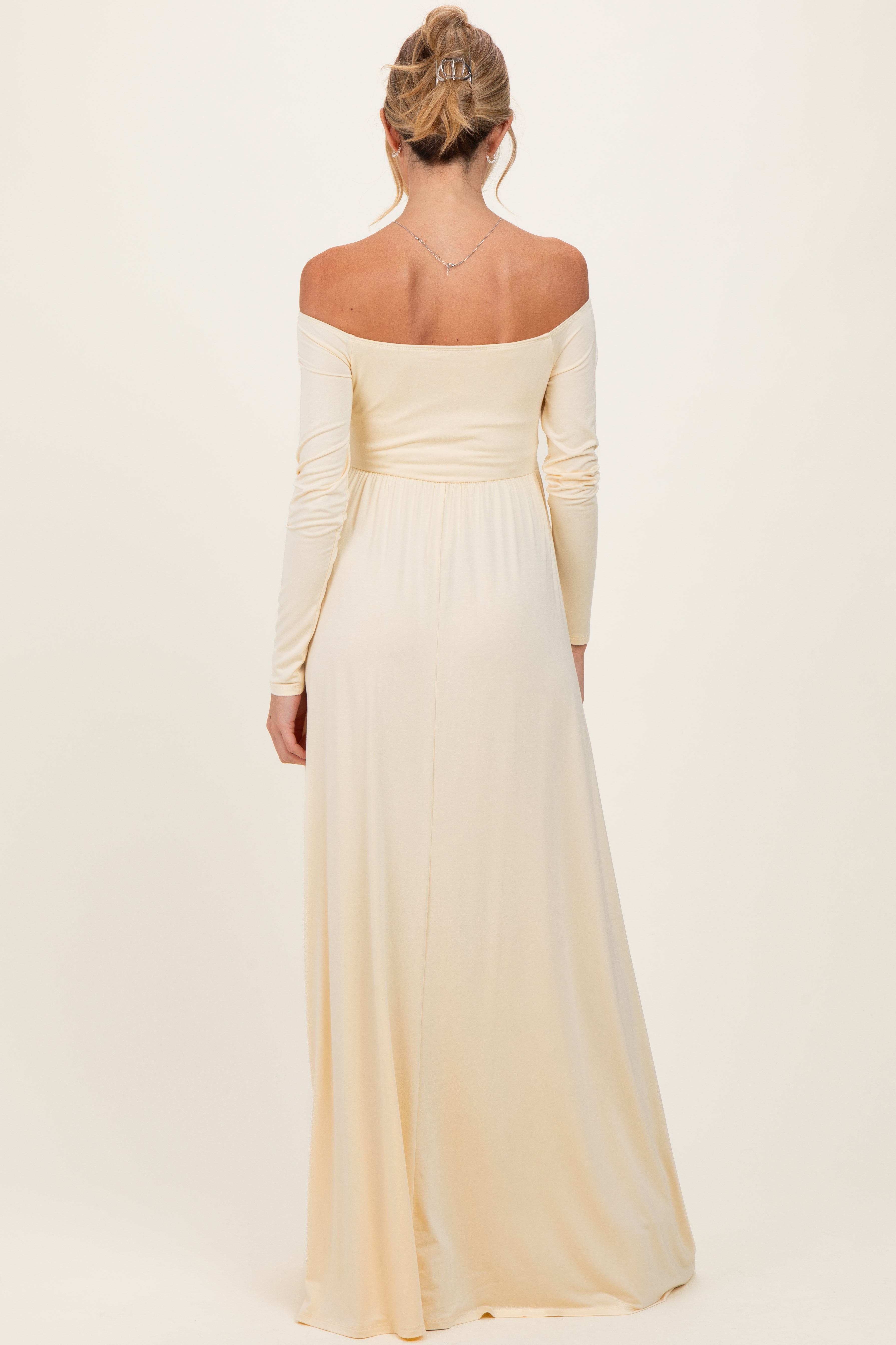 PinkBlush Yellow Off Shoulder Maternity Maxi Dress