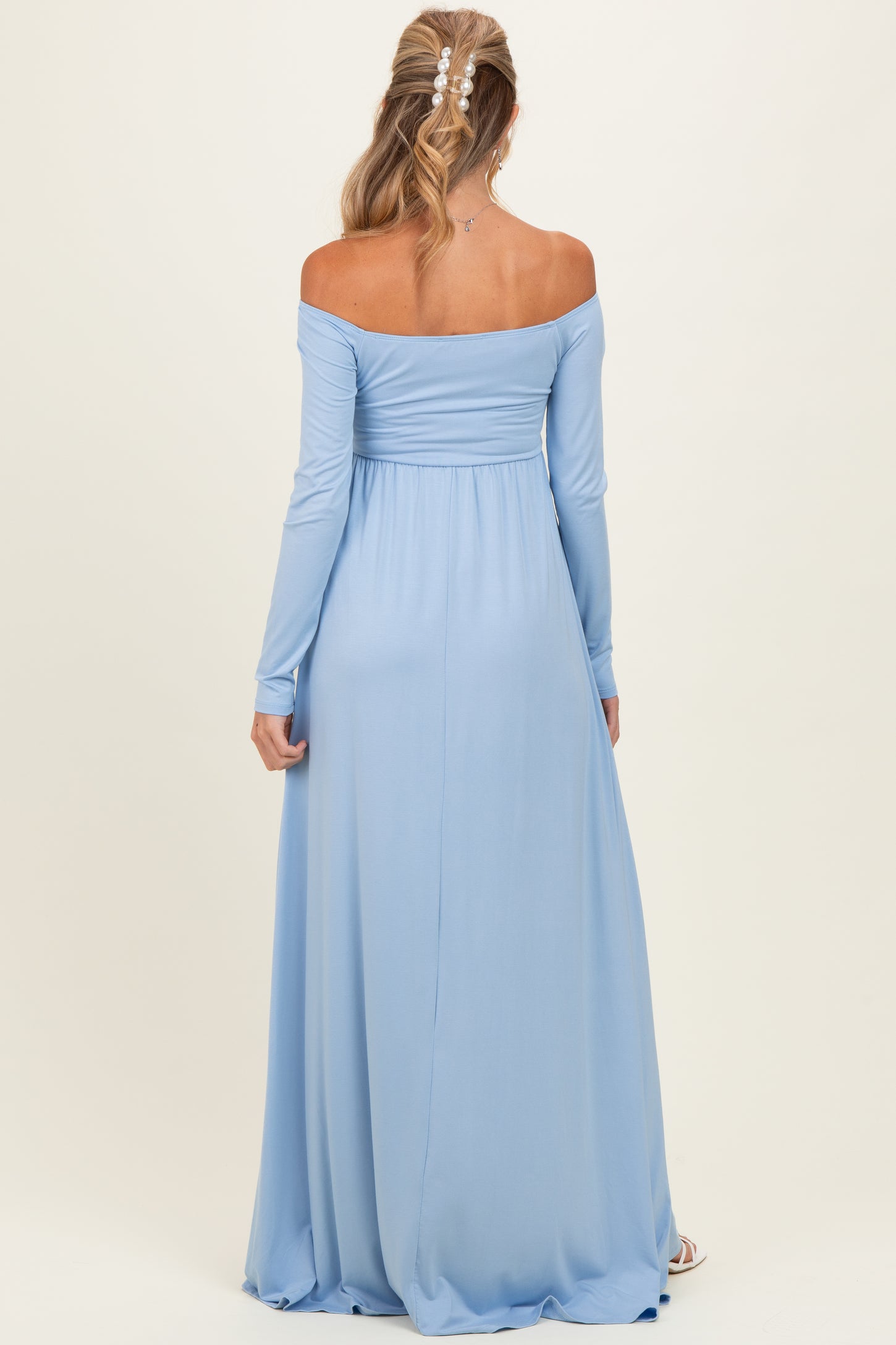 PinkBlush Light Blue Off Shoulder Maternity Maxi Dress PinkBlush Light Blue Off Shoulder Maternity Maxi Dress