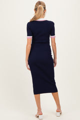 Navy Collared Colorblock Maternity Midi Dress