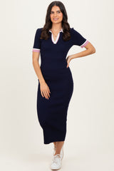 Navy Collared Colorblock Maternity Midi Dress