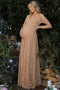 Gold Floral Lace Long Sleeve Off Shoulder Maternity Maxi Dress