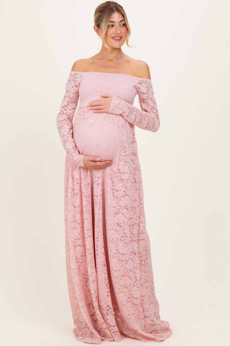 sleeveless women's light pink off the shoulder dress for pregnant Floral Lace Long Sleeve Maternity Maxi DIY Disco Ball Costume Details A solid maternity product_family:L09035P Color:BLACK CHERRY
