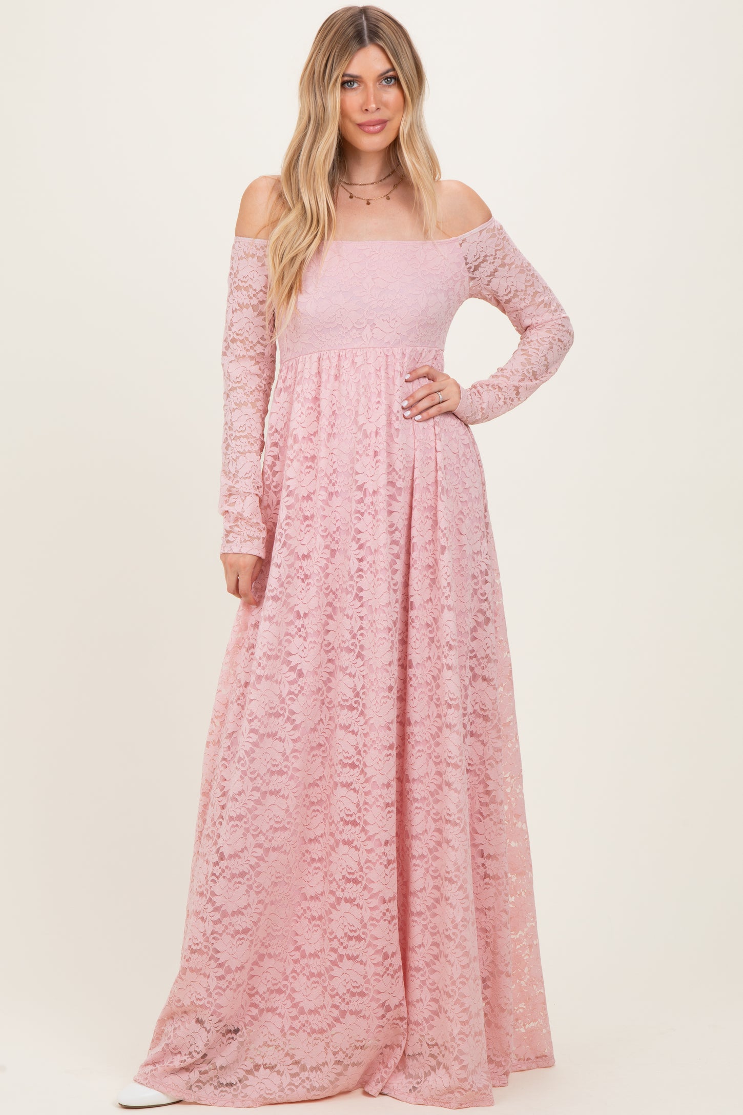 dusty pink lace maxi dress Pale Pink Rhinestone Lace Maxi Dress