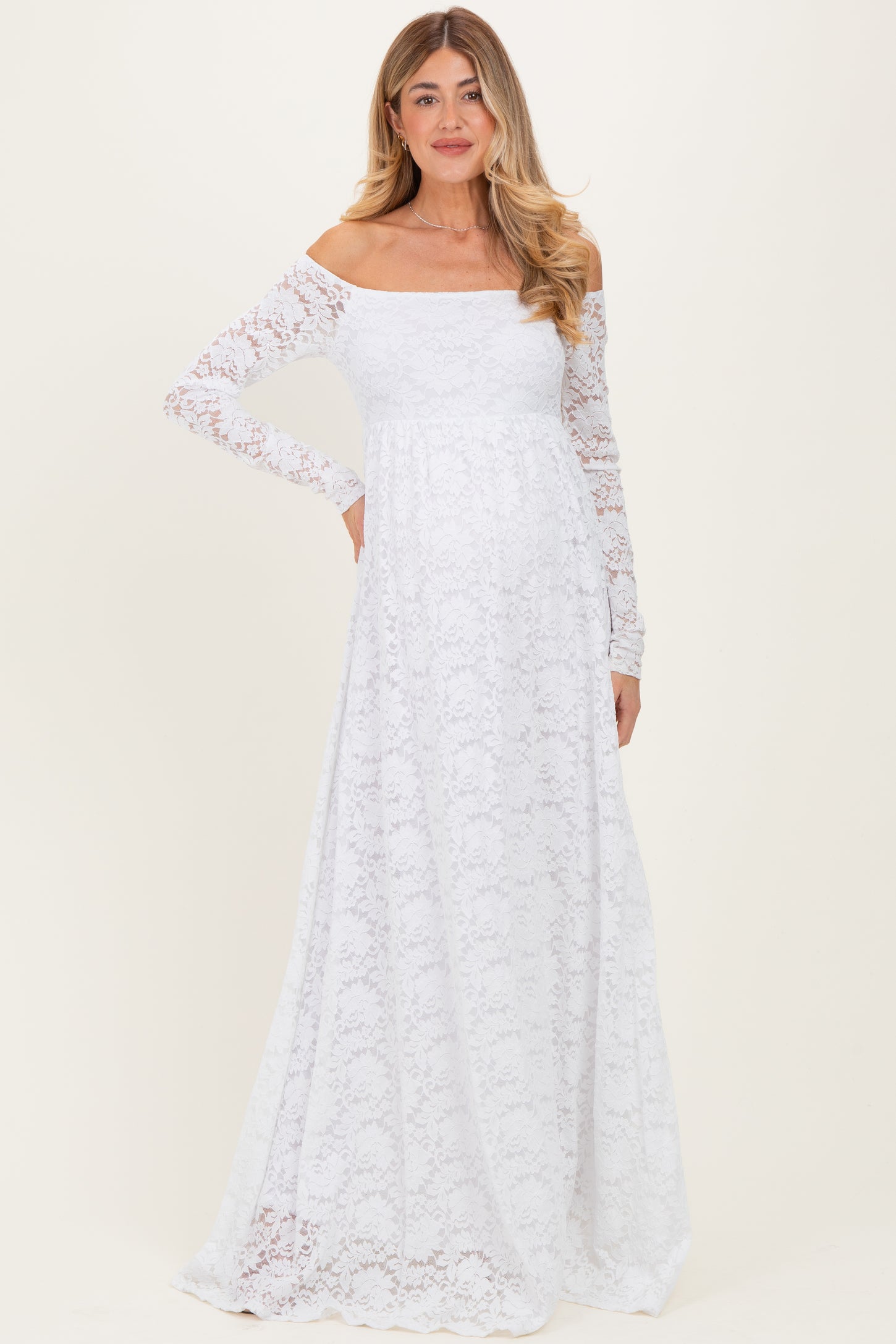 white lace off shoulder maternity dress Custom White Lace Off-the-shoulder Maternity Gown