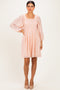 Peach Textured Dot Smocked Square Neck Chiffon Dress