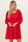 Red Textured Dot Smocked Square Neck Chiffon Dress