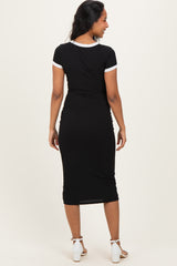 Black Colorblock Trim Maternity Midi Dress