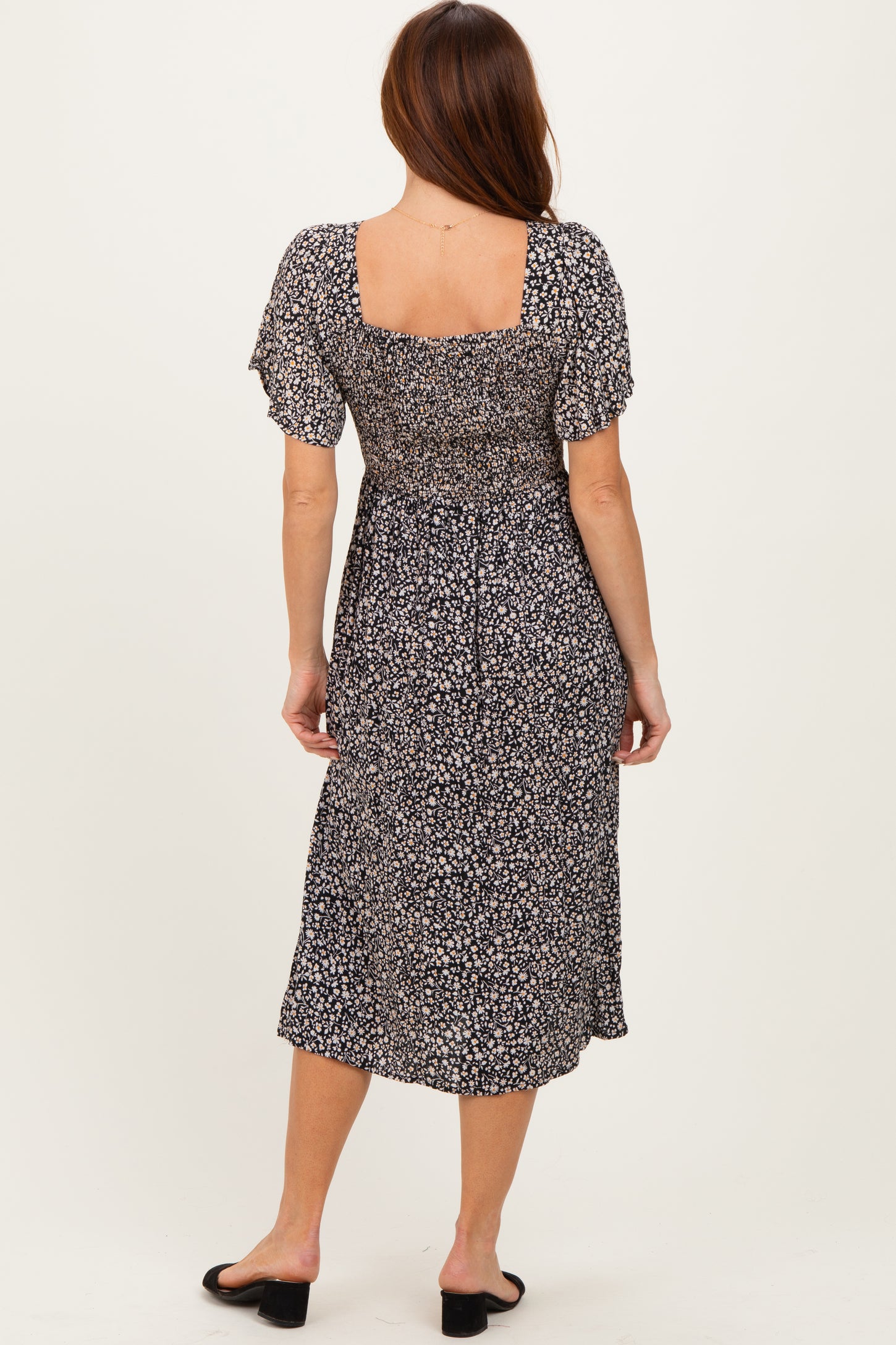 Black Floral Twist Front Cut Out Midi Dress