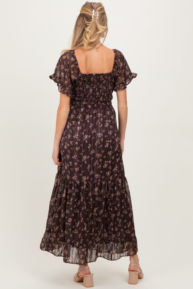 Brown Floral Stripe Twist Front Cutout Maternity Maxi Dress – PinkBlush