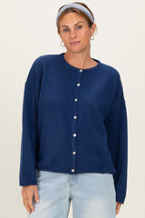 Navy Classic Crew Neck Button Cardigan