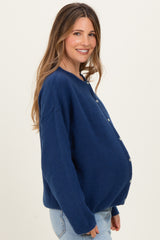 Navy Classic Crew Neck Maternity Button Cardigan