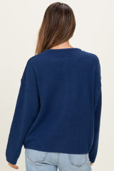 Navy Classic Crew Neck Maternity Button Cardigan