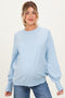 Blue Fine Knit Balloon Sleeve Maternity Sweater
