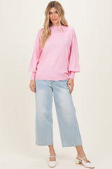 Light Pink Fine Knit Balloon Sleeve Sweater