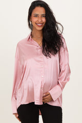 Blush Pink Satin Button Up Maternity Blouse