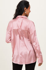 Blush Pink Satin Button Up Maternity Blouse