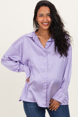 Lavender Satin Button Up Maternity Blouse