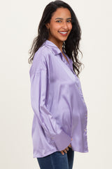 Lavender Satin Button Up Maternity Blouse