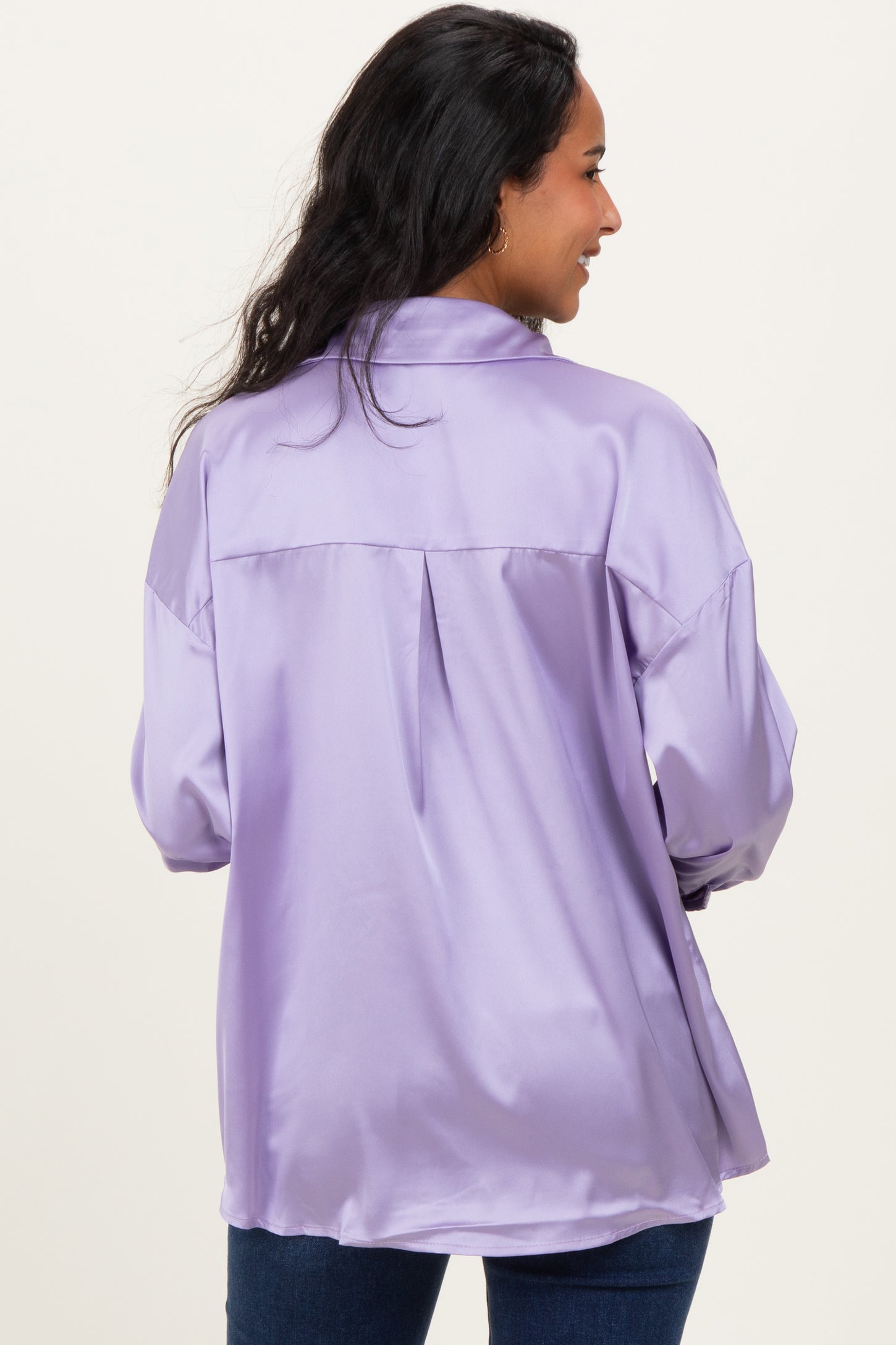 Lavender Satin Button Up Maternity Blouse